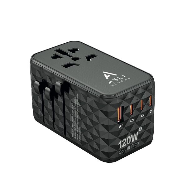 Asli Global GaN Pro Travel 120W Travel Adapter | Black Asli Global GaN Pro Travel 120W Travel Adapter | Black